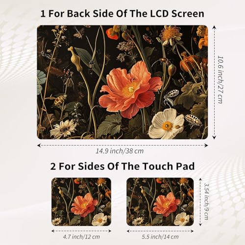 Laptop Skin Sticker 3-Piece Set,Garden with Flowers and Insects | Trim-to-fit 3-piece vinyl set with one 15 x 10.6 in lid skin and two palm-rest decals for many 12-15.6 in laptops - color: Garden With Flowers And Insects