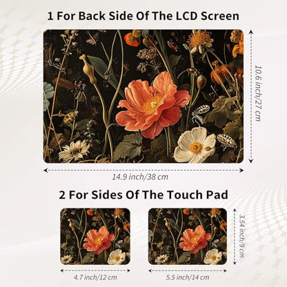 Laptop Skin Sticker 3-Piece Set,Garden with Flowers and Insects | Trim-to-fit 3-piece vinyl set with one 15 x 10.6 in lid skin and two palm-rest decals for many 12-15.6 in laptops - color: Garden With Flowers And Insects