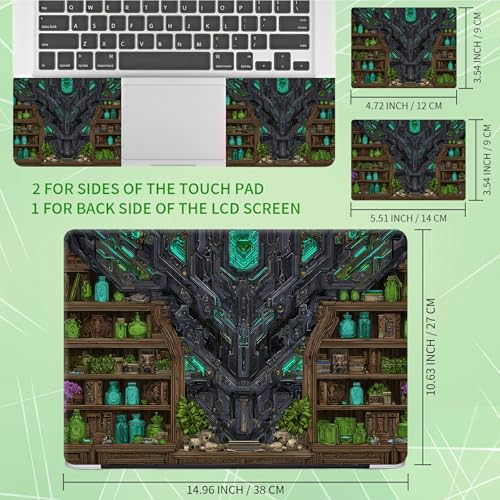 Laptop Skin Sticker Decal, Universal Protective Cover Fit 12 13 14 15.6 Inch Notebook, Reusable Water-Resistant Vinyl Decal w/ 2 Wrist Pads for Business Travel Office, Green Library Books - color: Green Library Books