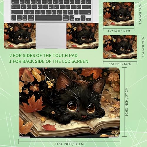 Laptop Skin Sticker Decal, Universal Protective Cover Fit 12 13 14 15.6 Inch Notebook, Reusable Water-Resistant Vinyl Decal w/ 2 Wrist Pads for Business Travel Office, Black Cat Maple Leaf - color: Black Cat Maple Leaf