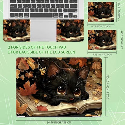 Laptop Skin Sticker Decal, Universal Protective Cover Fit 12 13 14 15.6 Inch Notebook, Reusable Water-Resistant Vinyl Decal w/ 2 Wrist Pads for Business Travel Office, Black Cat Maple Leaf - color: Black Cat Maple Leaf