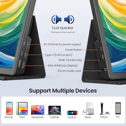 FANGOR 15.6 Inch Portable Monitor, FHD 1080P Monitor for Laptop, HDR IPS Computer Gaming Display, USB-C HDMI Screen Extender with Smart Cover for PC Laptop Phone Mac Xbox PS4/5 Switch, Dual Speaker