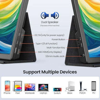 FANGOR 15.6 Inch Portable Monitor, FHD 1080P Monitor for Laptop, HDR IPS Computer Gaming Display, USB-C HDMI Screen Extender with Smart Cover for PC Laptop Phone Mac Xbox PS4/5 Switch, Dual Speaker