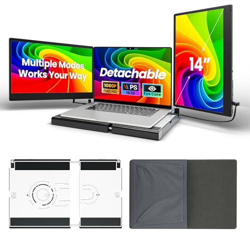 Laptop Screen Extender, 14" FHD 1080P Triple Portable Monitor for Laptops, Stretchable Base and Detachable Screen, Plug & Play, Monitor Extender for 13–17.3" Laptops, Compatible with Window/Mac/Chrome - size: 14" Triple Screen
