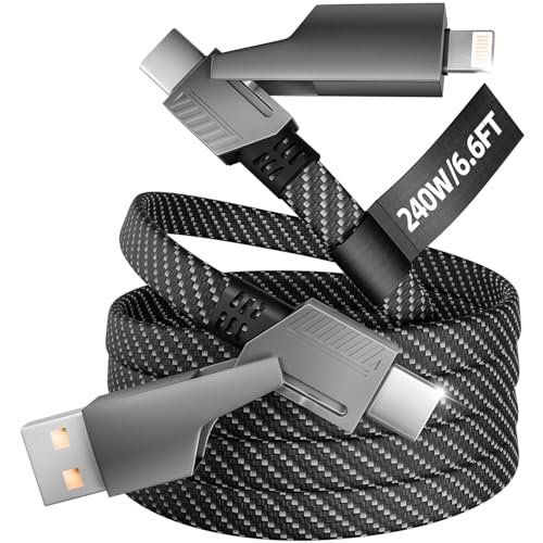 4 in 1 Charging Cable 240W MAX, USB C Cable Fast Charger Cord with E-Mark Chip, USB A/C to C/Lightning Cable, Multi iPhone Charger Cord for iPhone16/15/14/13 Series/Phones/Pads and Laptop - color: Dark Black&White, size: 4FT 1Pack