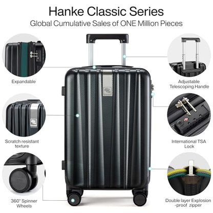 Hanke Expandable Hardshell Luggage Sets 3 piece Carry on Luggage with Wheels Suitcases Lightweight Checked Travel Luggage Rolling Large Suitcase Travel Luggage Bag Woman Men 20/24/29 Inch(Jet Black) - color: Jet Black, size: Expandable 3 Piece Set（20/24/2