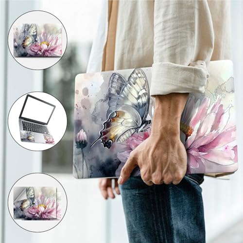 Universal Laptop Skin, DIY Cut-to-Fit Vinyl Cover Compatible with HP, Dell, Lenovo, Mac (13.3" to 15.6"), Anti-Scratch, No Residue & Bubble-Free Protective Decal Sticker, Butterfly Pink Flower - color: Butterfly Pink Flower