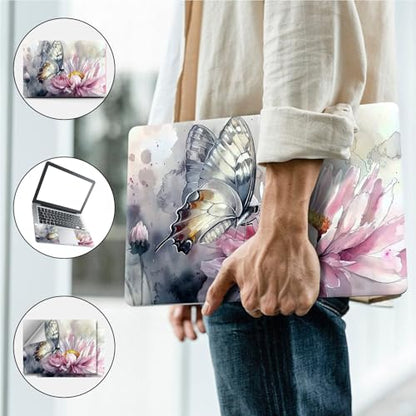 Universal Laptop Skin, DIY Cut-to-Fit Vinyl Cover Compatible with HP, Dell, Lenovo, Mac (13.3" to 15.6"), Anti-Scratch, No Residue & Bubble-Free Protective Decal Sticker, Butterfly Pink Flower - color: Butterfly Pink Flower