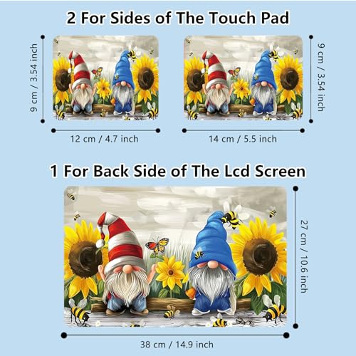 Universal Laptop Skin Sticker with 2 Wrist Pad Skins, Waterproof Scratch Resistant Vinyl Laptop Cover Decal, Cut to Fit for 11–15.6 Inch MacBook HP Dell Lenovo, Sunflower Gnome - color: Sunflower Gnome