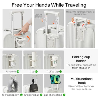 mixi Checked Luggage with Cup Phone Holder Hard Shell Rolling Travel Suitcase with Spinner Wheels,26 Inch Smoke White - color: Smoke White, size: 26-inch