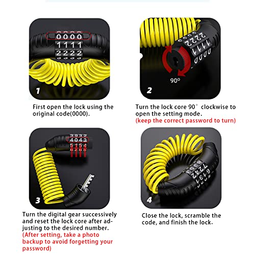 Windance 2pcs Motorcycle Helmet Lock Cable, Anti-Theft Retractable Luggage Lock with 4 Digit Password Combination Security Lock (Black+Yellow) - color: Black+Yellow