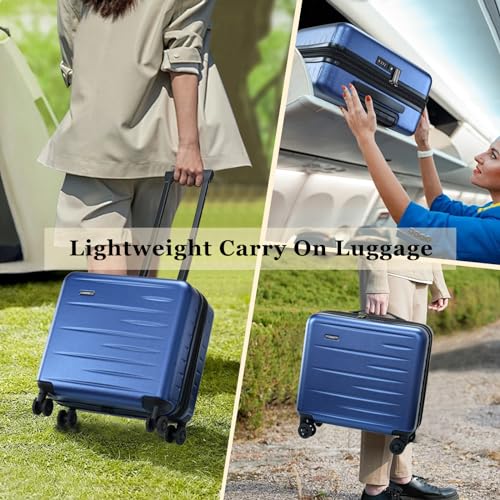 CENSIEN Expandable 16 Inch Carry On Luggage Airline Approved Small Suitcase | Lightweight ABS+PC Hard Shell Suitcases,360° Spinner Wheels,TSA Lock,YKK Zipper,Business Weekender Short Trips,Blue - color: Navy Blue, size: 16 Inch EXT