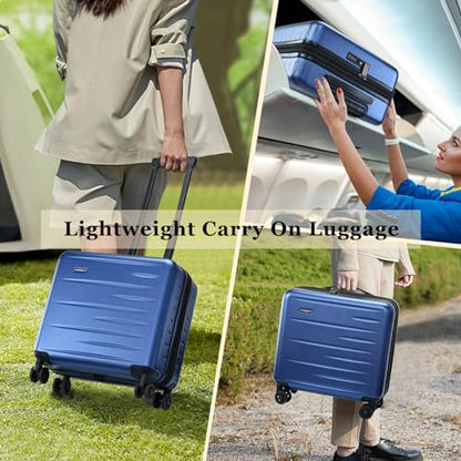 CENSIEN Expandable 16 Inch Carry On Luggage Airline Approved Small Suitcase | Lightweight ABS+PC Hard Shell Suitcases,360° Spinner Wheels,TSA Lock,YKK Zipper,Business Weekender Short Trips,Blue - color: Navy Blue, size: 16 Inch EXT