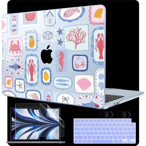 MEEgoodo Case for M5/M4/M3/M2 MacBook Air 13 inch Case 2026 2025 2024 2022, Fit Model A3449/A3240/A3113/A2681, Laptop Hard Shell Compatible with MacBook Air 13.6-inch, Marine Stamps Pattern - color: Marine Stamps Pattern