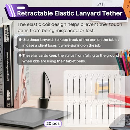 20PCS Pen Leash for Clipboard - Anti-Lose Elastic Tether, Plastic Retractable Coil Strap, Stylus Lanyard for Touchscreen, Clipboard Pen Leash & Coil Set - color: 20-PACK