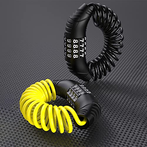Windance 2pcs Motorcycle Helmet Lock Cable, Anti-Theft Retractable Luggage Lock with 4 Digit Password Combination Security Lock (Black+Yellow) - color: Black+Yellow