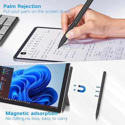 Stylus Pen for Microsoft Surface Pro11/10/9/8/X/7+/6/5/4, Surface Go 4/3/2/1, Surface Laptop1-5/Studio/Book 3/2/1 with Eraser Side Button,Palm Rejection,Tilt Function,1024 Pressure - color: Black