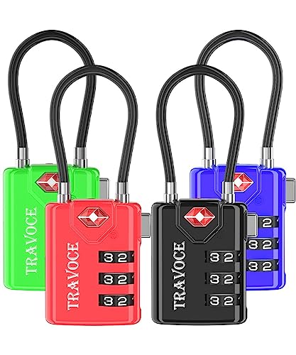 TRAVOCE TSA Approved Luggage Locks - Heavy Duty 3 Digit Combination Cable Lock, Search Alert for Suitcases, Backpacks, Golf Bags, Tents, Violin and Camera Cases (4 Colors) - color: All Colors