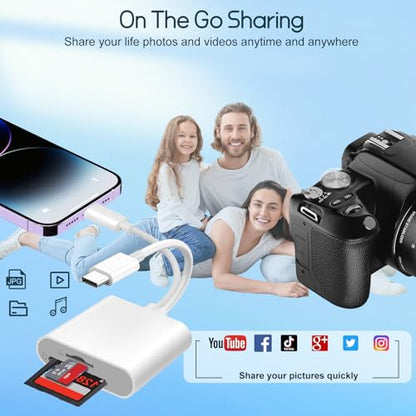 SD Card Reader for iPhone USB C, Micro sd Card Adapter, Dual Interface Memory Card Reader for iPhone/MacBook/USBC Laptop for SD/TF Card, Plug & Play