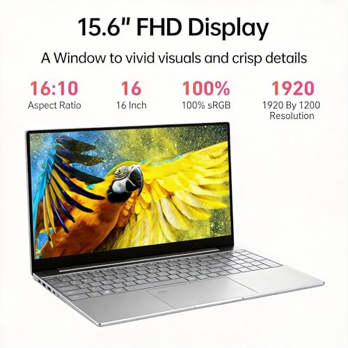 2026 New 15.6'' Laptop Windows 11, 1TB SSD, 16GB RAM, Intel Core i3-6100U, 1080p FHD IPS Display, Backlit Keyboard, Fingerprint, WiFi5, Mini-HDMI, USB3.2 Gen1, TF Card Slot, for Business, Study, Work
