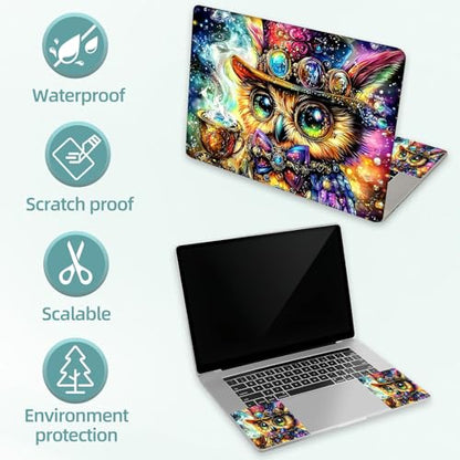 Universal Laptop Skin Decal, 3-Piece Vinyl Protector for 12 13 14 15.6" Notebook, Waterproof Anti-Scratch, Easy Trim & Bubble-Free Finish, Owl Wearing a Top Hat and Holding a Cup - color: Owl Wearing a Top Hat and Holding a Cup