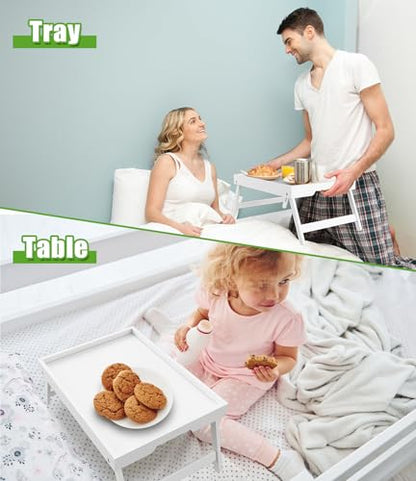 Youpehom Bamboo Bed Tray Table with Folding Legs, Large, White | Large bamboo bed tray with folding legs, handles and raised edges for meals, laptops, reading and serving in bed. - color: White, size: Large
