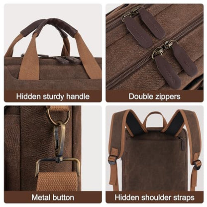 MOSISO 3 in 1 Laptop Bag for Men, 15-16 inch Computer Bags Laptop Backpack | Crossbody Satchel Bookbag Briefcase Messenger Bag with Trolley Sleeve for College Work Business Travel, Brown