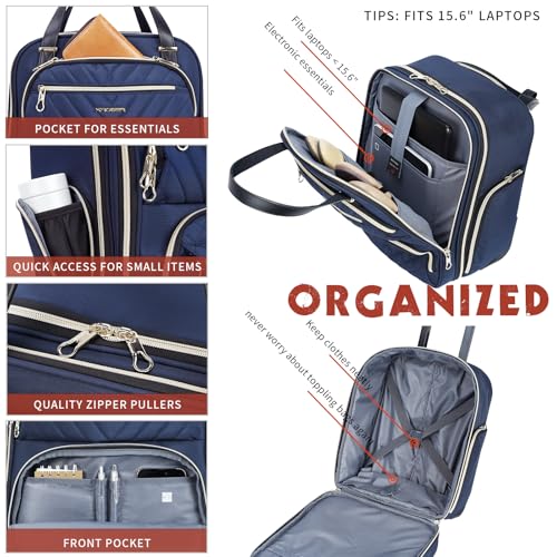 KROSER Carry On Underseat Multi-functional, 16-inch Underseater Lightweight Overnight Suitcase for Men Women, Navy/Gold - color: Navy/Gold