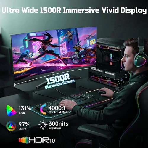 34 Inch Curved Gaming Monitor 200Hz UWQHD 3440×1440P Curved Monitor | HDMI 2.1×2 DP1.4×1 AI Crosshair 21:9 PIP/PBP, MPRT 1ms Fast VA Display (G34F1Q, One HDMI 2.1 Cable Included) - size: 34 Inch