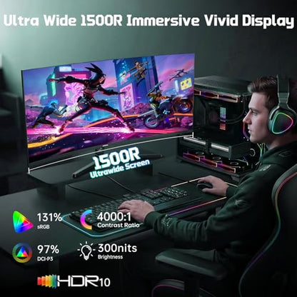 34 Inch Curved Gaming Monitor 200Hz UWQHD 3440×1440P Curved Monitor | HDMI 2.1×2 DP1.4×1 AI Crosshair 21:9 PIP/PBP, MPRT 1ms Fast VA Display (G34F1Q, One HDMI 2.1 Cable Included) - size: 34 Inch