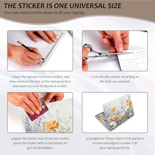 Laptop Skin 12.1-15.6 inch Removable Universal Reusable Laptop Sticker Decal,Waterproof No Residue Vinyl Cover,Scratch-Resistant Cuttable Full Wrap Sticker for Notebook, Pastel Meadow Flower - color: Pastel Meadow Flower