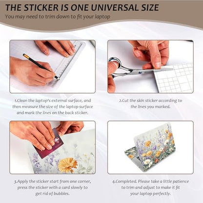 Laptop Skin 12.1-15.6 inch Removable Universal Reusable Laptop Sticker Decal,Waterproof No Residue Vinyl Cover,Scratch-Resistant Cuttable Full Wrap Sticker for Notebook, Pastel Meadow Flower - color: Pastel Meadow Flower