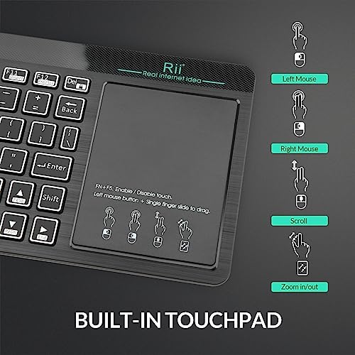 Rii (Dual Mode) RT518S Wireless and Bluetooth Multimedia Keyboard | 2-LED Color Backlit,with Multi-Touch Trackpad,Rechargable Keyboard for Android TV Box,PC,Tablets,Smart TV, HTPC, IPTV,Windows - style: dual mode Version