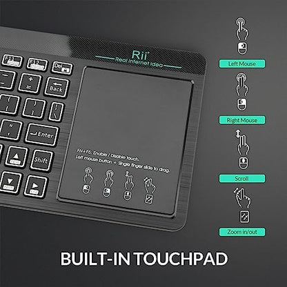 Rii (Dual Mode) RT518S Wireless and Bluetooth Multimedia Keyboard | 2-LED Color Backlit,with Multi-Touch Trackpad,Rechargable Keyboard for Android TV Box,PC,Tablets,Smart TV, HTPC, IPTV,Windows - style: dual mode Version