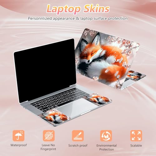 Laptop Skin Sticker Decal 12" 13" 13.3" 14" 15" 15.6",Waterproof Scratch Resistant Vinyl,Reusable Easy to Apply,for MacBook HP Dell Notebooks Netbooks Laptop,2 Wrist Pads,Cherry Blossom Fox - color: Cherry Blossom Fox
