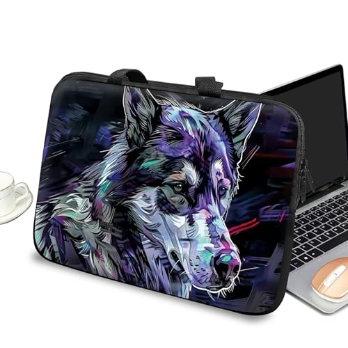 Universal Laptop Case Sleeve 10 inch with Handle and Zipper, Kids Tablet Carrying Case Messenger Bag Portable Tote Bag for 7-10 inch iPad/Notebook/eBook/Readers, Art Wolf - color: Art Wolf, size: 10 inch