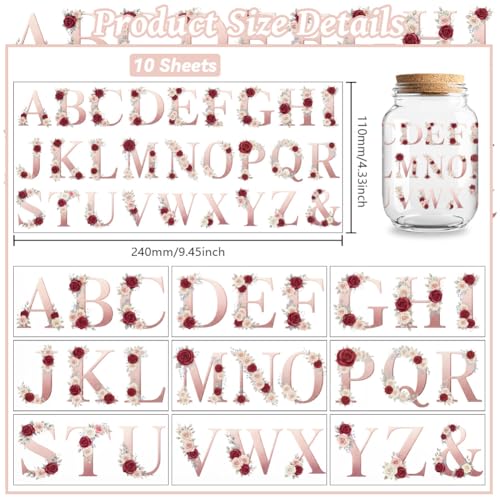 Floral Alphabet Letters UV DTF Cup Wraps Stickers 10 Sheets | Waterproof UV DTF Stickers, Custom Vinyl Decals for 16oz Coffee Cups Tumblers Bottles Mugs, DIY Gifts & Crafts - style: Flowers with 26 Alphabet Letters