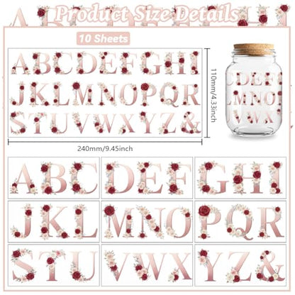 Floral Alphabet Letters UV DTF Cup Wraps Stickers 10 Sheets | Waterproof UV DTF Stickers, Custom Vinyl Decals for 16oz Coffee Cups Tumblers Bottles Mugs, DIY Gifts & Crafts - style: Flowers with 26 Alphabet Letters
