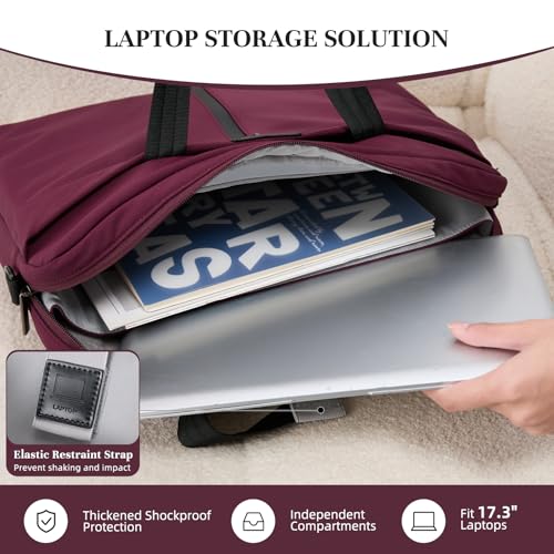 Timeet 17.3 Inch Laptop Bag for Men Women, Lightweight & Water-Resistant Computer Bag Laptop Briefcase with Shoulder Strap - color: Wine Red