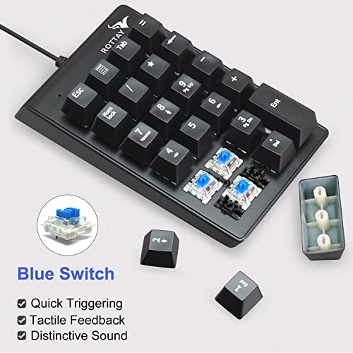 Mechanical Numeric Keypad, 22-Key USB Numpad for Laptop with LED Backlight | For Desktop Computers, Accounting, Spreadsheets, and Data Entry, Adding Convenient Number Input without Taking Desk Space