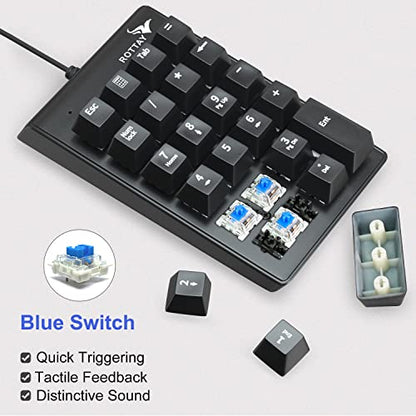 Mechanical Numeric Keypad, 22-Key USB Numpad for Laptop with LED Backlight | For Desktop Computers, Accounting, Spreadsheets, and Data Entry, Adding Convenient Number Input without Taking Desk Space