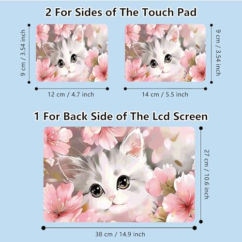 Universal Laptop Skin Sticker with 2 Wrist Pad Skins, Waterproof Scratch Resistant Vinyl Laptop Cover Decal, Cut to Fit for 11–15.6 Inch MacBook HP Dell Lenovo, Baby Cat Flowers - color: Baby Cat Flowers