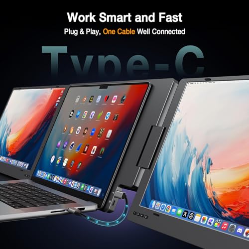 KYY Laptop Screen Extender, 15.6" Travel Portable Monitor for Laptop Alloy | Laptop Monitor Extender 1080P FHD Triple Screen with Type-C ONE Cable Connection for 13"-17" Laptop Mac/Wins/Chrome (Driver) - color: Grey