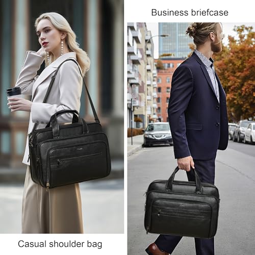 Leather Messenger Bag for Men&Women 17 Inch Leather Laptop Bag,Water-Resistant Large Shoulder Satchel Office,Work - color: Black