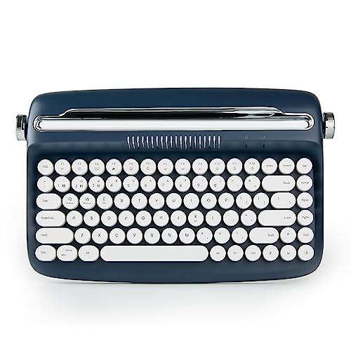 YUNZII ACTTO B303 Wireless Typewriter Keyboard, Bluetooth Connection, Cute Retro Aesthetic Design with Integrated Stand for Tablet, Phone, PC and Win/Mac/Android (B303, Midnight) - style: Midnight