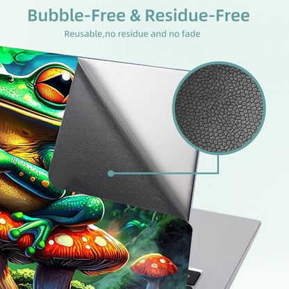 Universal Laptop Skin Decal, 3-Piece Vinyl Protector for 12 13 14 15.6" Notebook, Waterproof Anti-Scratch, Easy Trim & Bubble-Free Finish, Frog Smoking on Top of Mushrooms - color: Frog Smoking on Top of Mushrooms