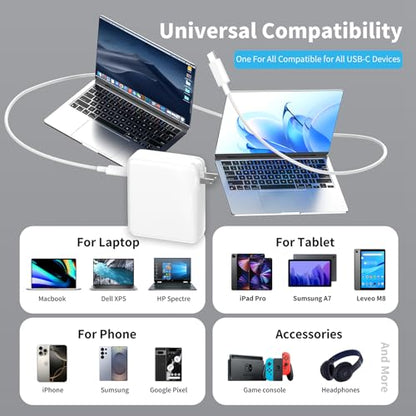 Mac Book Pro Charger 140W USB C Power Adapter for Mac Book Air/Pro | Compatible with Mac Book Air/Pro 12-16-inch & M1-M5, Samsung Galaxy and All USB C Device 6.6FT USB-C Cable