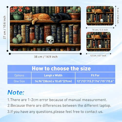 Universal Laptop Skin Sticker Decal with 2 Wrist Pad Skins, Waterproof Scratch Vinyl Cover for 11–15.6 Inch MacBook, HP, Dell, Lenovo, Cutable & Reusable,Gothic Skull Cat Bookshelf - color: Gothic Skull Cat Bookshelf