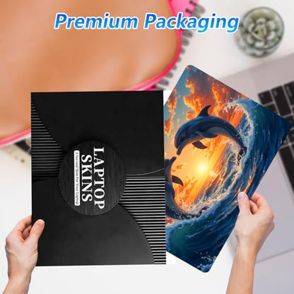 Universal Laptop Skin Sticker Decal with 2 Wrist Pad Skins, Waterproof Scratch Vinyl Cover for 11–15.6 Inch MacBook, HP, Dell, Lenovo, Cutable & Reusable,Dolphin Heart Sunset - color: Dolphin Heart Sunset