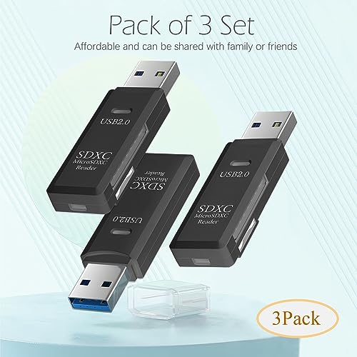USB SD Card Reader for PC, 3 Packs Micro SD Card to USB Adapter, Card Reader for Camera Memory Card Reader, Wansurs Card Reader for Laptop (3 Pack USB2.0)